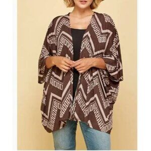 NWOT Brown Geometric Print Bulgari Printed Coverup Kimono One Size